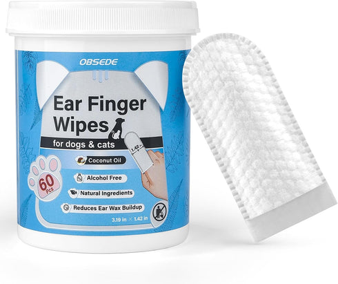 OBSEDE Ear Cleaner Finger Wipes, Grooming Kit Care for Dogs and Cats Regular Soothing Odor Control Reduce Dirt Wax Build Up Pet Supplies Easy to U...