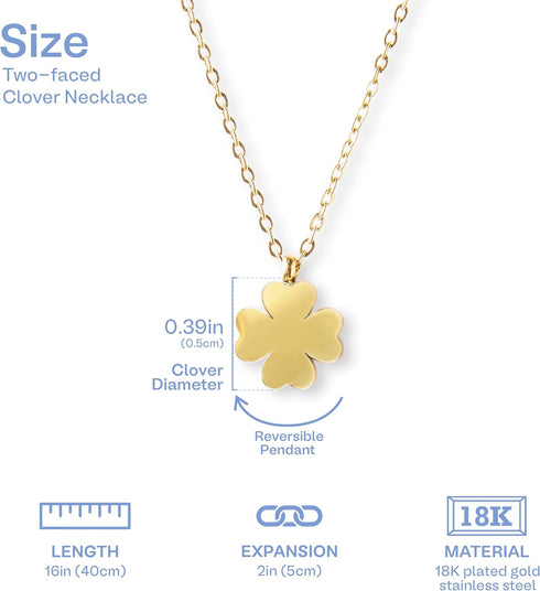 Four Leaf Clover Necklace - 18K Gold Plated Cute Shamrock Necklaces, Unique Dainty Heart Jewelry, Lucky Charm Pendant For Girls, St Patricks Day G...