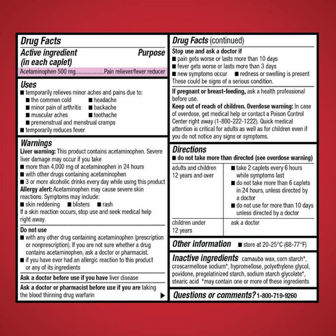 Amazon Basic Care Extra Strength Pain Relief, Acetaminophen Caplets, 500 mg, 1000 Count...