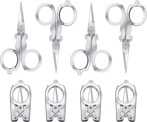 8 Pcs Stainless Steel Small Scissors Folding Scissors, Pocket Portable Foldable Travel Scissors Tiny Mini Craft Cutter for Home Travel, Silver...