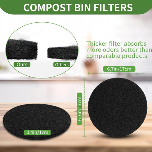 6 Pack Compost Filters for Countertop Bin, 6.7-inch Compost Bin Filters Charcoal, Thickening Compost Bin Filter Activated Charcoal Filters for Com...