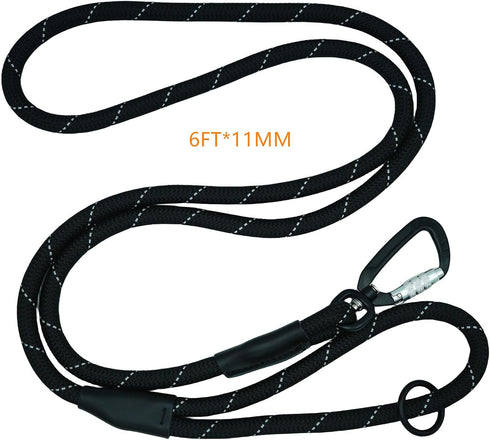 Carabiner Dog Leash 6ft, Durable Nylon Rope with Aviation Aluminum Carabiner Reflective at Night for Small Medium Large Dogs (Black, 6FT*11MM)...