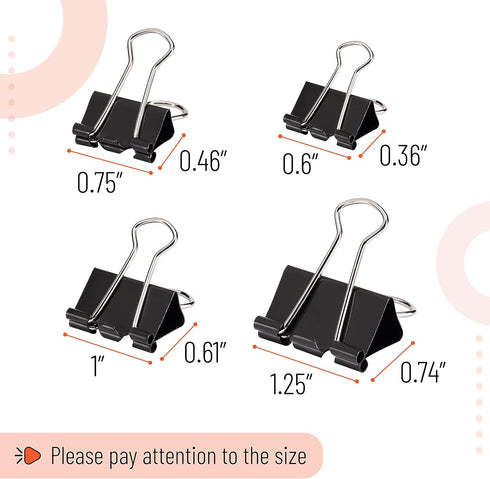 Mr. Pen- Binder Clips, 100 pc, Assorted Sizes, Black, Paper Binder Clips, Paper Clamps Assorted Sizes, Black Clips for Paper, Black Binder Clips, ...