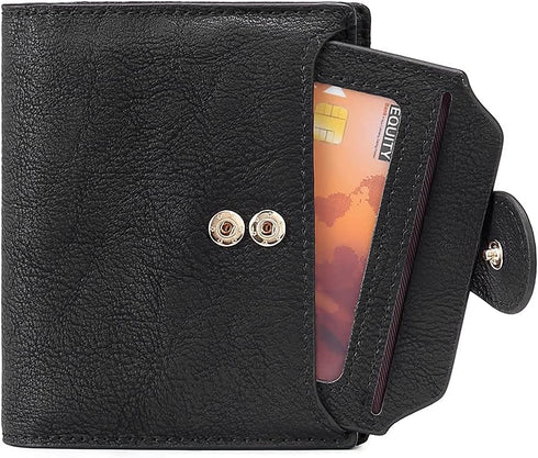 CLUCI Small Wallets for Women RFID Blocking Leather Trifold Compact Credit Card Holder with ID Window Ladies Zipper Coin Purse Black...