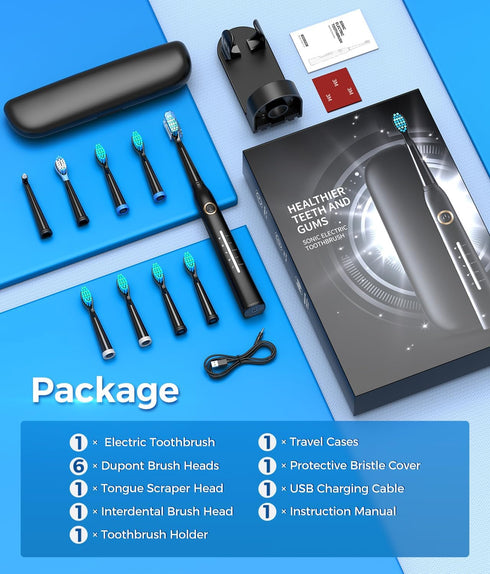 Sonic Electric Toothbrush for Adults, Power Electric Toothbrush with 8 Brush Heads, Travel Case, 40000 VPM Deep Clean 5 Modes, Rechargeable Toothb...