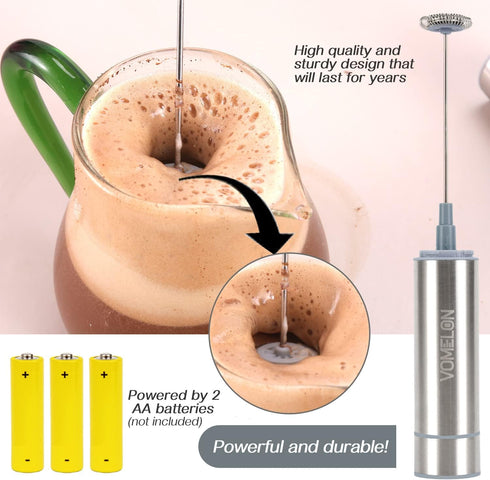 Milk Frother, Handheld Battery Operated Frother for Coffee,Portable Drink Mixer with 2 Stainless Steel Whisk Heads, Milk Foamer for Keto Coffee, L...
