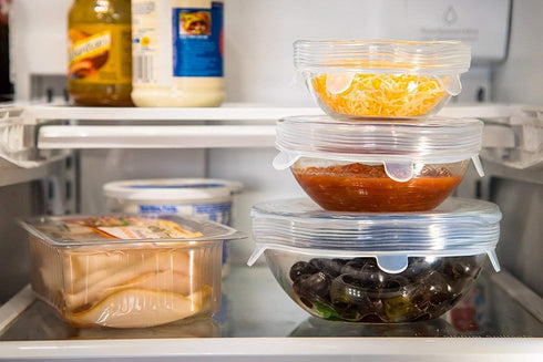 Silicone Stretch Lids Reusable Food Covers, 7-pack (Exclusive Jumbo Super-Size) Stretchable to fit various shapes & sizes. Freezer, Microwave, Dis...