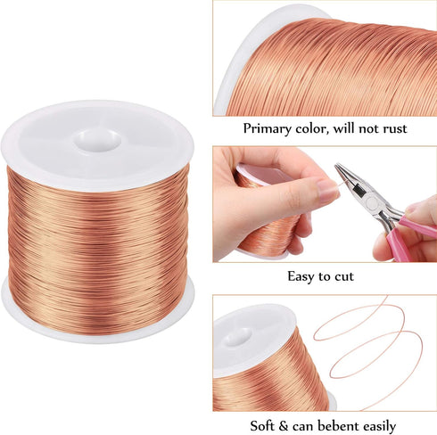 MIKIMIQI 328Ft Jewelry Wire - 26 Gauge Tarnish Resistant Copper Beading Wire for Jewelry Making, 0.4mm X 100m (Rose Gold)...
