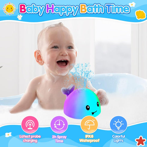 Baby Bath Toys, Latest Whale Bath Toy Sprinkler with Charging Dock for Kids Ages 0-2 1-3, Light Up Bathtub Toys for Toddlers Infants 6-12 12-18 Mo...
