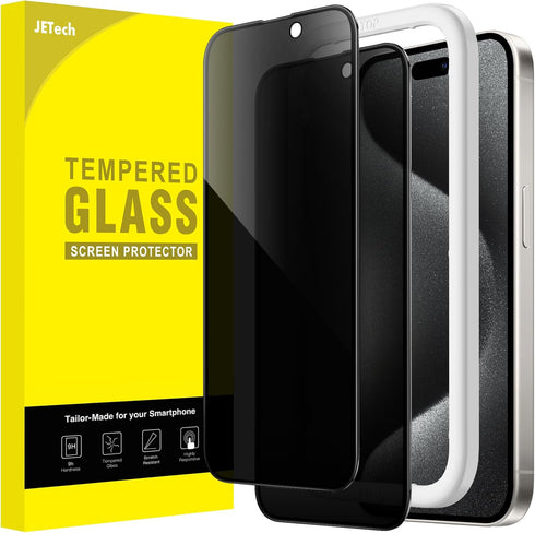 JETech Privacy Full Coverage Screen Protector for iPhone 15 Pro 6.1-Inch, Black Edge Anti-Spy Tempered Glass Film with Easy Installation Tool, Cas...