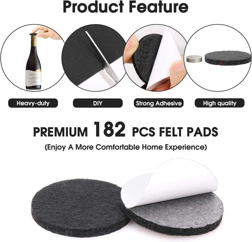 Yelanon Felt Furniture Pads -182 Pcs Furniture Pads Self Adhesive, Cuttable Felt Chair Pads, Anti Scratch Floor Protectors for Furniture Feet Chai...