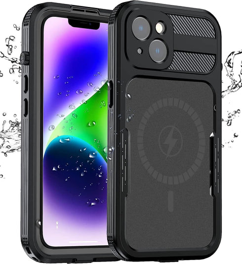 Magnetic for iPhone 14 Plus Waterproof Case Compatible with Mag-Safe Charging,Built-in Screen Protector Military Grade Drop Tested Rugged Shockpro...