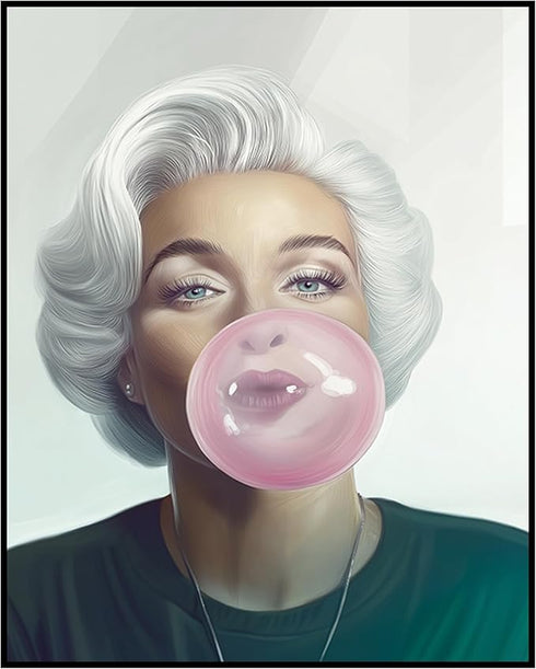 Posterizer 1 pcs-chic fun modern art-pink bubble gum blonde girl 2-Retro Art-Abstract & Modern Art-Gifts for Women- unframed wall art...