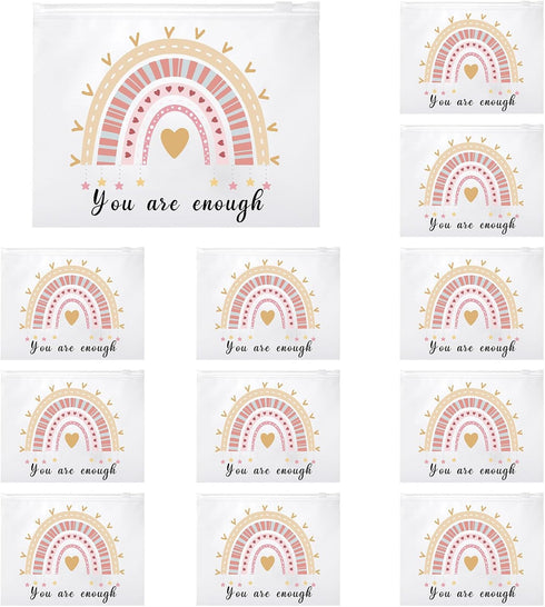 50 Pcs Rainbow Cosmetic Bag Inspirational Gifts for Women Motivational Quotes Makeup Bag EVA Matte Cosmetic Bags Bulk Waterproof Zippered Pouch fo...