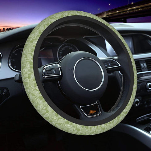 Steering Wheel Cover, Mushrooms Olive Green, Universal 15 Inches Car...