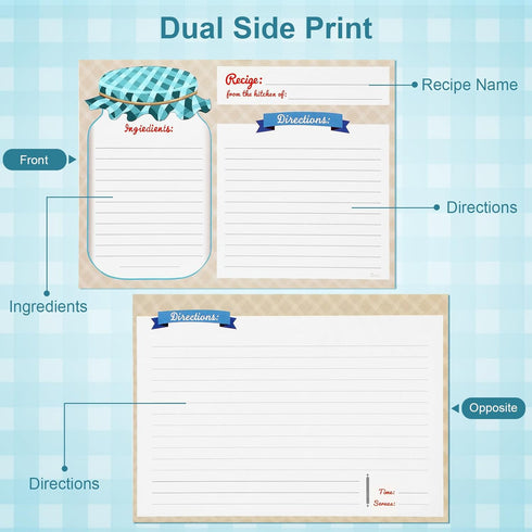 Toplive 50 Pack Recipe Cards, Mason Jar Recipe Cards Double Sided 4in x 6in, Blank Recipe Cards Thick Cardstock for Bridal Showers Wedding Housewa...