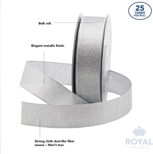 Royal Imports Metallic Sparkly Glitter Fabric Ribbon Roll for Christmas, Craft, Floral, Wedding, Sewing, Bow Making, Gift Wrapping, 25 Yards Spool...