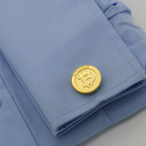 Men's Bitcoin Cuff Links Quality Brass Material Golden Color Coin Design Cufflinks with Gift Box...
