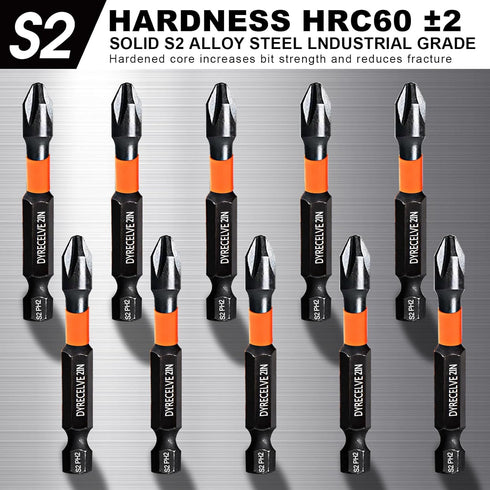 10-Pack Phillips Bits #2 Impact Magnetic 2 Phillips Bits- PH2 Bits Premium S2 Alloy Steel Phillips Head Drill Bits- Phillips Screwdriver Bits (2-I...