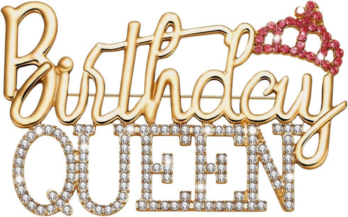 Birthday Brooch Pin for Women Metal Pin Rhinestone Queen Crown Brooch Pins for Women Girls Round Buckle Brooch for Wedding Party Birthday...