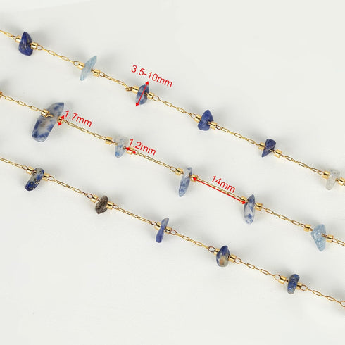 YOUBEIYEE Gold Plated Chain for Jewelry Making Blue Natural Stone Bead Chain Women Necklace Bracelet DIY Stainless Steel Jewelry Supplies...
