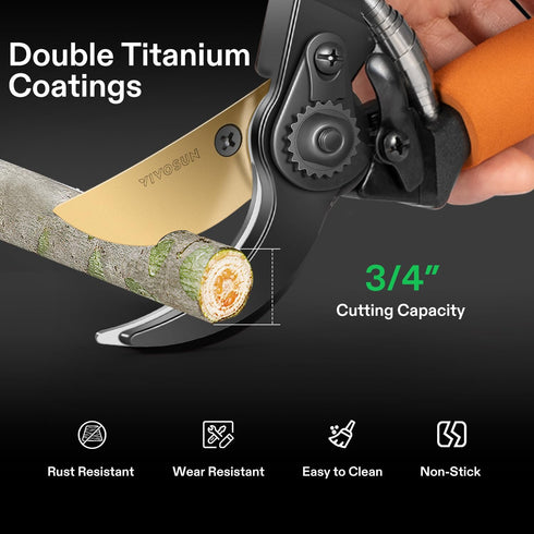 VIVOSUN 8.5" Bypass Pruning Shears for Gardening, Heavy-Duty Garden Scissors, Ultra Sharp Pruners with 3/4 in. Cut Capacity SK5 Blades, Thick Cush...