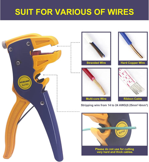 VCELINK Automatic Wire Stripper and Cutter, Professional 2 in 1 Adjustable Electrical Cable Wire Stripping Tool&Eagle Nose Pliers (7-Inch)...