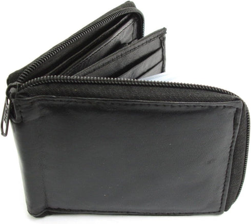 Dangerous Threads Mens Black Leather Wallet Lamb Zippered Bifold 782...