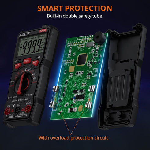 Proster Digital Multimeter 6000 Counts TRMS Auto Range NCV Detector DC AC Voltage Current Meter Temperature Capacitance Resistance Diode Continuit...