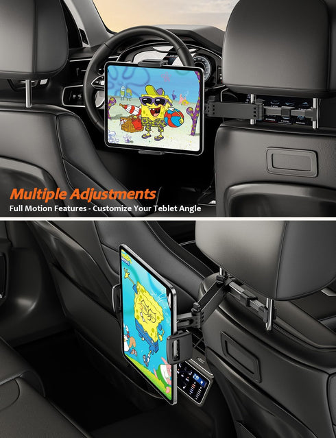 Tryone Car Headrest Tablet Holder Mount Stretchable Backseat Tablets Stand for Kids, Car Seat Mounts Compatible with iPad Pro 12.9 Air Mini, iPhon...