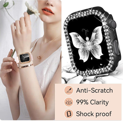 8 Pack Fvlerz Bling Case Compatible with Apple Watch Series 6 5 4 SE 44MM, Diamond Bumper Crystal Hard PC Frame for iWatch 44MM Rhinestone Face Co...