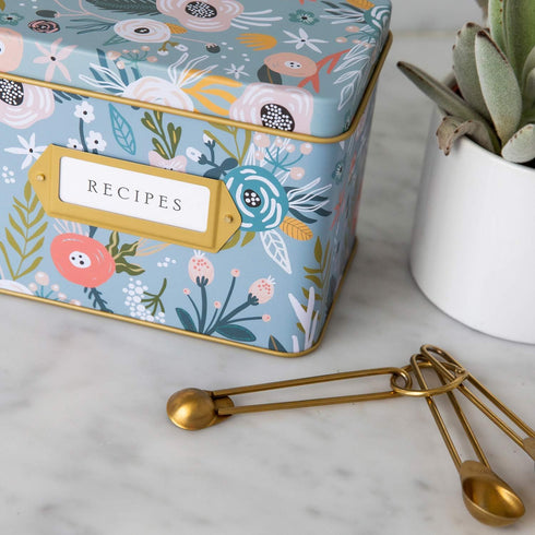 Jot & Mark Decorative Recipe Tin Box for Recipe Cards, Greeting Card Holder | Holds Hundreds of 4” x 6” Cards...