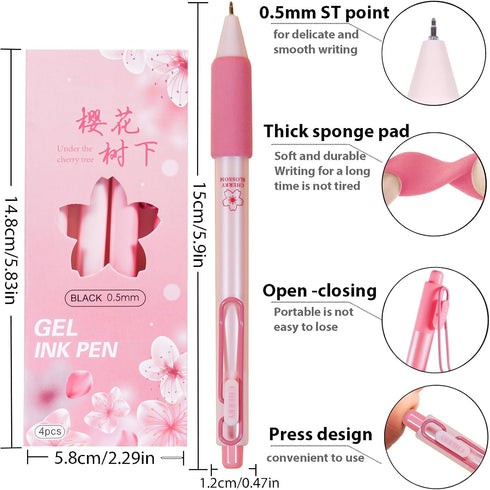Retractable Ballpoint pens, Fine Point(0.5mm), Black Ink, 4-Count Pack, Cute Sekura pens for School Office Supplies (Pink(4-count))...