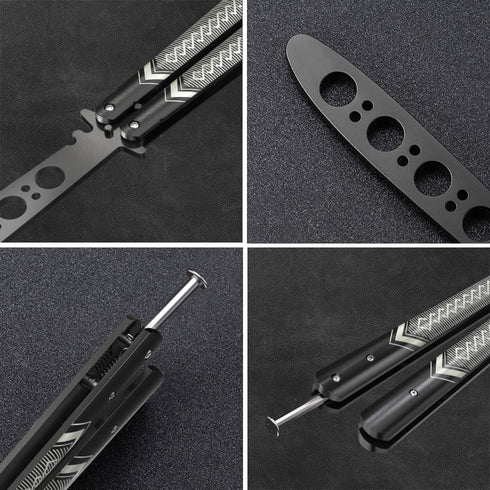 GOOD WORKER Butterfly Trainer - Practice Balisong Butterfly Knives NOT Real NOT Sharp Blade - Cool Design - Black Dull Trick Butterfly - Butter Fl...