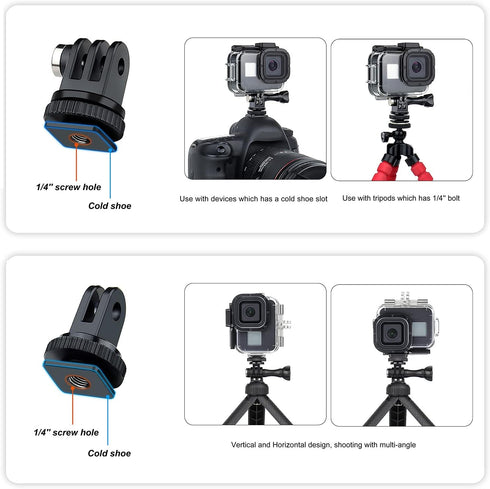 SOONSUN Waterproof Housing Case for GoPro Hero 8 Black, Built-in Dual Cold Shoe Slots and Includes 2 Clod Shoe Mount Adapters, 196 Ft Underwater P...