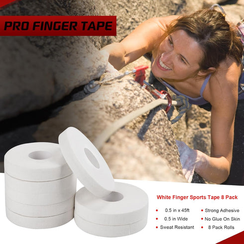 Pro Finger Tape 8 Pack - 0.5” x 45 Ft White Athletic Sports Tape - Finger Tape for Rock Climbing,Bjj,Jiu-Jitsu,Wrestling,Judo...