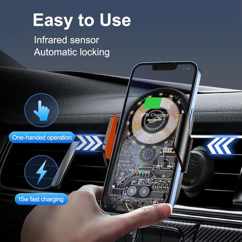Car Phone Mount, Car Phone Mount Wireless Charger, Wireless Car Charger, Qi 15W Fast Charging Auto Clamp Mount Air Vent Phone Mount Compatible wit...