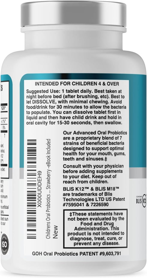 Childrens Oral Probiotics – Oral Care Probiotic for Kids Cavity Prevention & Bad Breath Treatment Supplement w/BLIS K12 M18 Mouth & Gum Health Den...