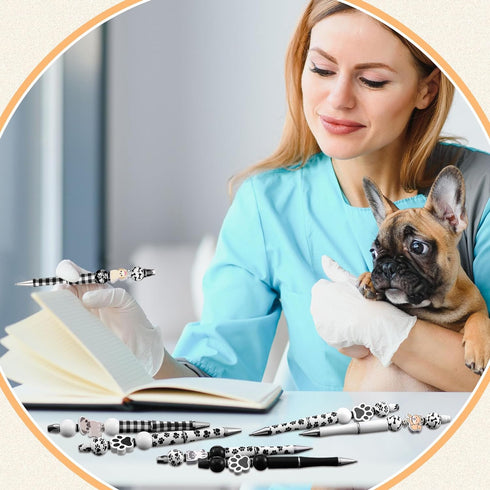 Colarr 24 Sets Plastic Beadable Pens DIY Pens Making Kit Assorted Bead Pens Wood Beads Crystal Spacer Beads Black Ink Ballpoint Pen for Women Stud...