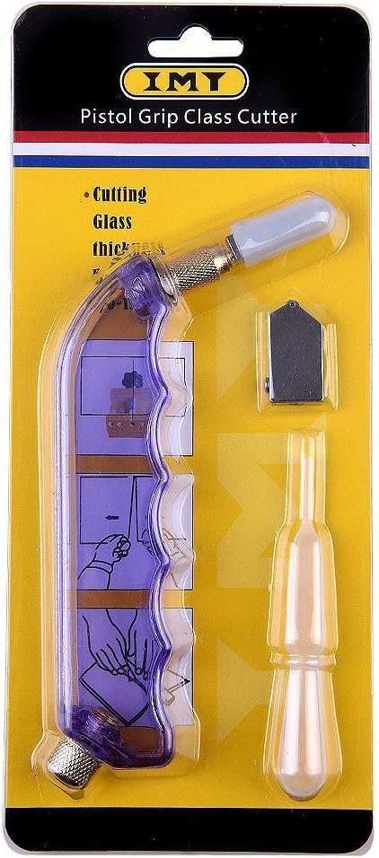 IMT Pistol Grip Oil Feed Glass Cutter Tungsten Carbide, Professional Stained Glass Cutting Tool with 2 Replaceable Head and Oil Reservoir- 2mm-12m...