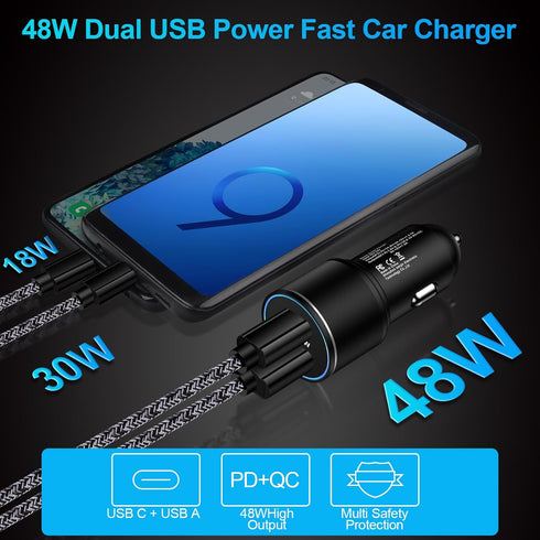 48W USB C Car Charger, All Metal 12V USB Outlet PD & QC 3.0 Fast Charge iPhone Car Charger Adapter Type C Flush Fit Car Plug for iPhone 15 14 13 1...
