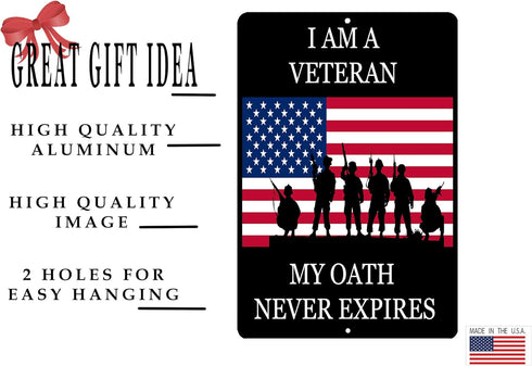 Rogue River Tactical USA Flag Veteran Oath Metal Tin Sign Wall Decor Man Cave Bar Military...