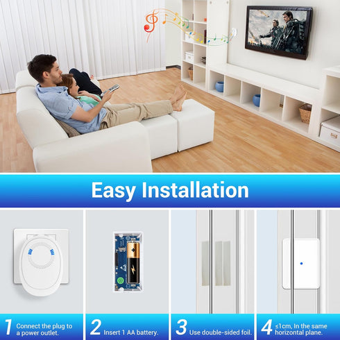 Door Chime, Wireless Door Chimes When Door Opens, Door Sensor Chime with 58 Music Prompts, 5 Volume Levels, LED Indicator and 160FT Range for Busi...