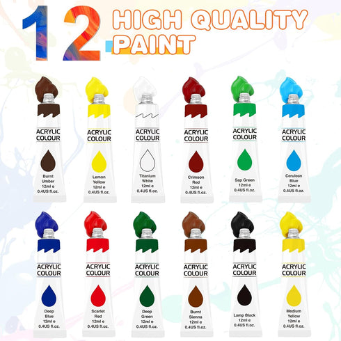 2 Pack Acrylic Paint Set 12 Colors,20 Paint Brushes,24 Paints for Adults,Kids,Beginner,Professional Artists,Non-Toxic Craft Paint kit for Paper,Ca...