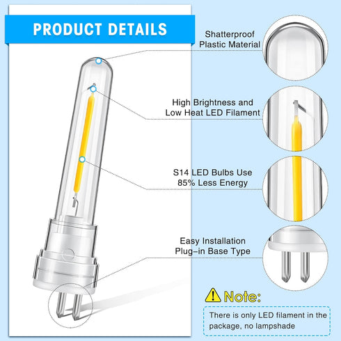Meonum 14 Pack S14 Replacement Light Bulbs, 1.7 Watt Replacement S14 LED Bulb, Shatterproof Waterproof and Dimmable Replacement S14 Light Bulb for...
