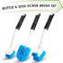 Dish Brush Set of 3 with Water Bottle Brush, Dish Scrub Brush and Scrubber Brush - Kitchen Scrub Brushes, Non Slip Long Handle for Cleaning Cleane...