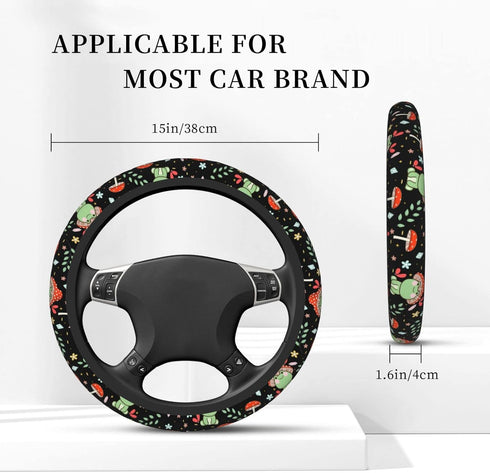 Green Frog Mushroom Steering Wheel Cover Non-Slip Auto Steering Wheel Protector Car Accessories Universal Fit 15 Inches for Men Women...