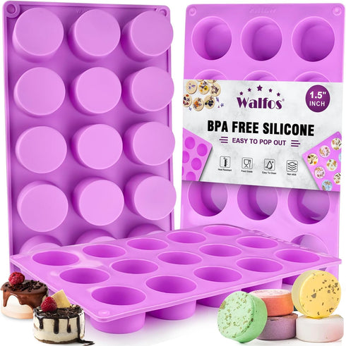 Walfos Small Soap Molds, 15 Cavity Round Silicone Molds,1.5inch Small Round soap mold Perfect for Soap Making, Bath Bombs, Chocolate & Pudding etc...
