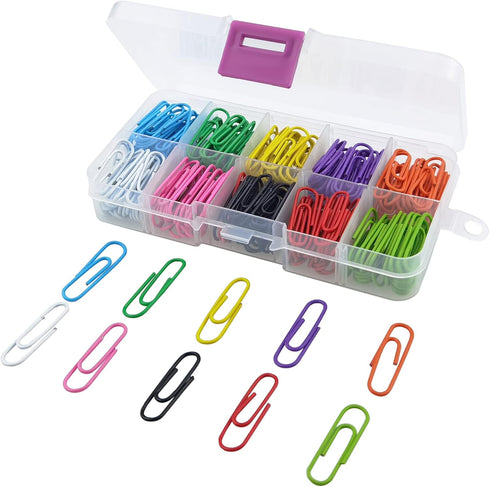 250pcs Coloured Large Paper Clips with Plastic Box Plastic Coated Metal Paper Clips for Office Stationery...