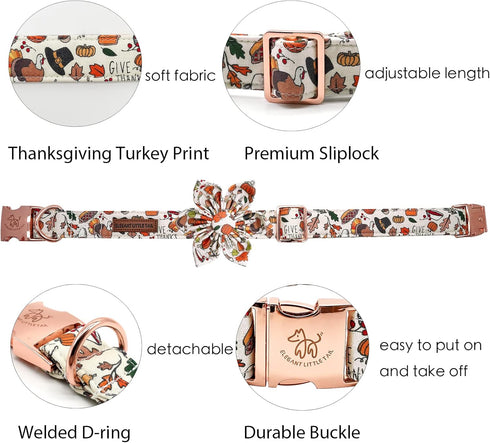 Elegant little tail Dog Collar with Flower, Fall Dog Collar Thanksgiving Turkey Flower Collar Dog Girl Pet Collar Dog Collars for Medium Dog...